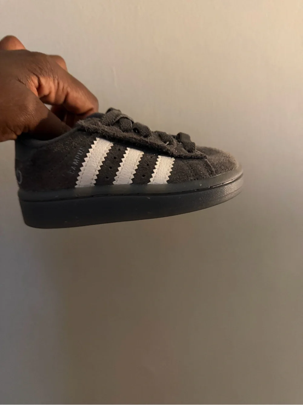 adidas Kids Campus Suede Sneakers in Charcoal Gray and White LED LIGHT UP